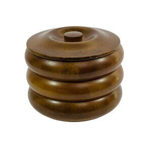 Hellerware Wooden Stacking Bowl Set of 3 Natural Wood Round Lid Vintage Serving